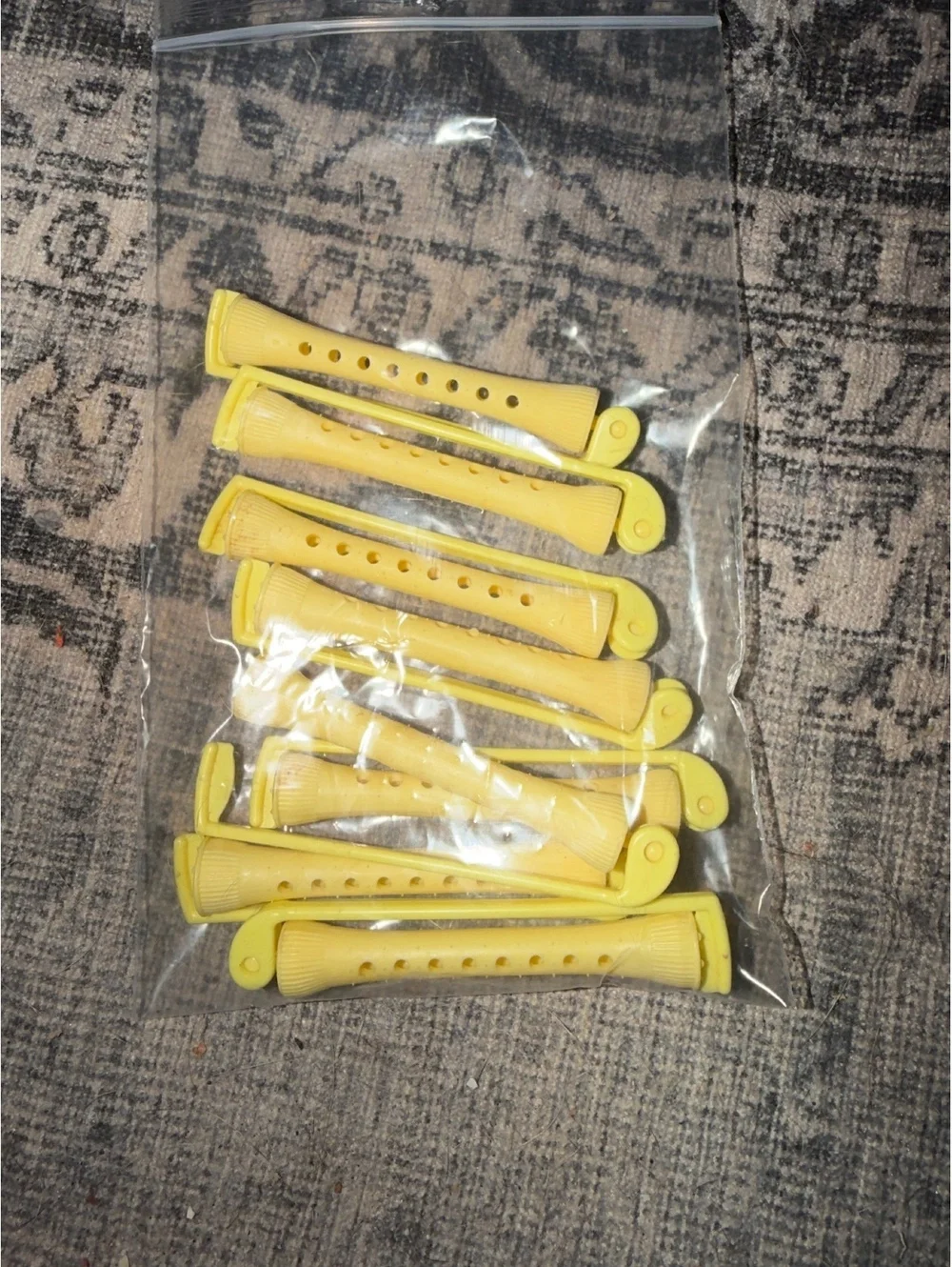 Vintage Plastic Hair Curlers Set in White, Yellow, & Purple